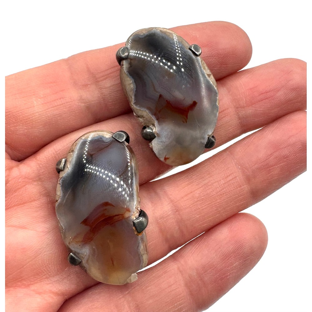 Vintage Sterling Silver Raw Agate Stone Cufflinks Pat 2472958 Mens Jewelry